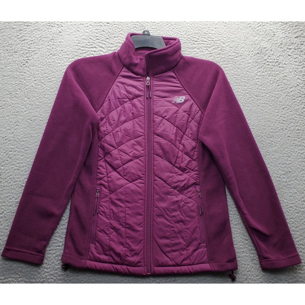 New Balance Hybrid Fleece Jacket Womens S Purple Quilted Long Sleeve Full Zip